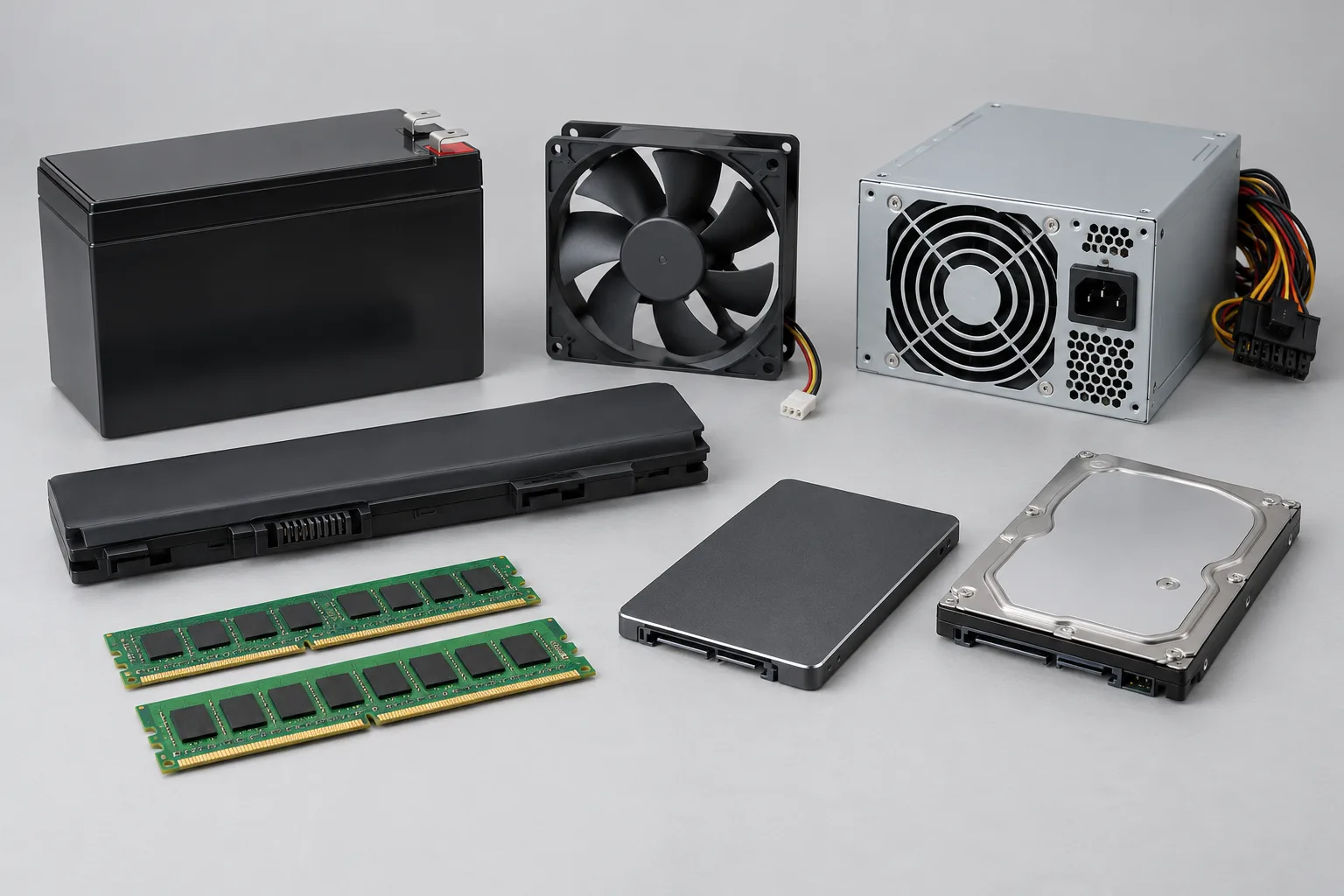 Batteries, storage, memory and hardware spare parts