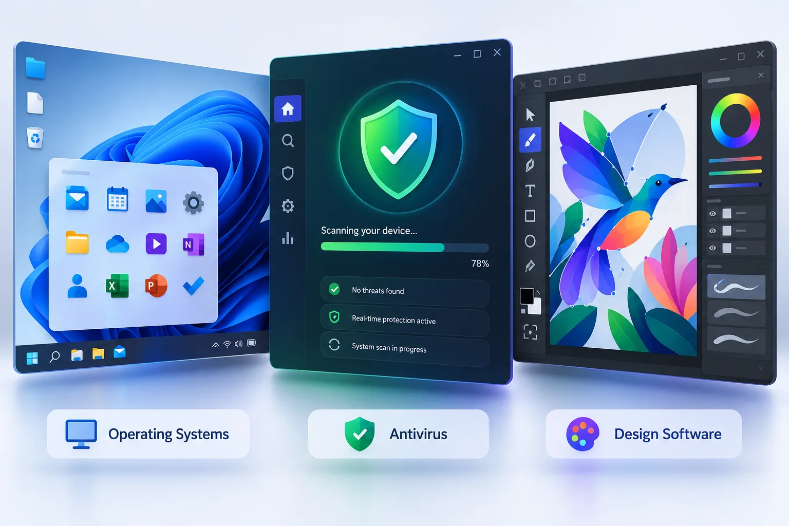 Operating systems, antivirus and design software