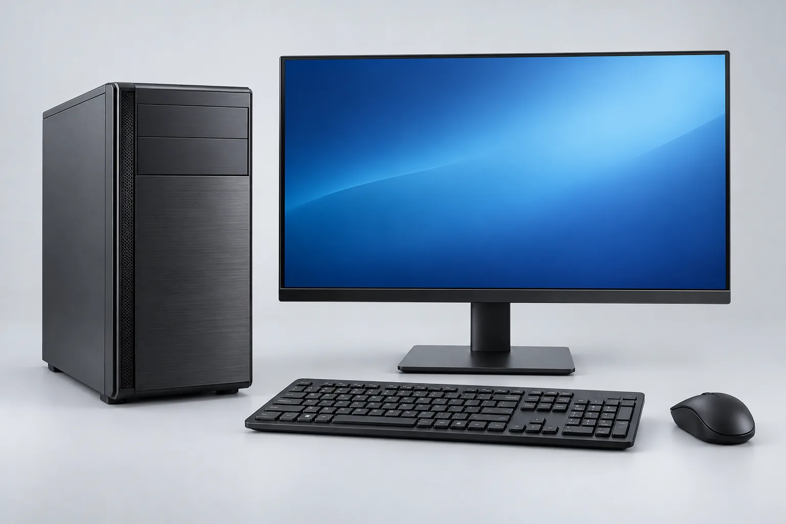 Desktop workstation with monitor, keyboard and mouse